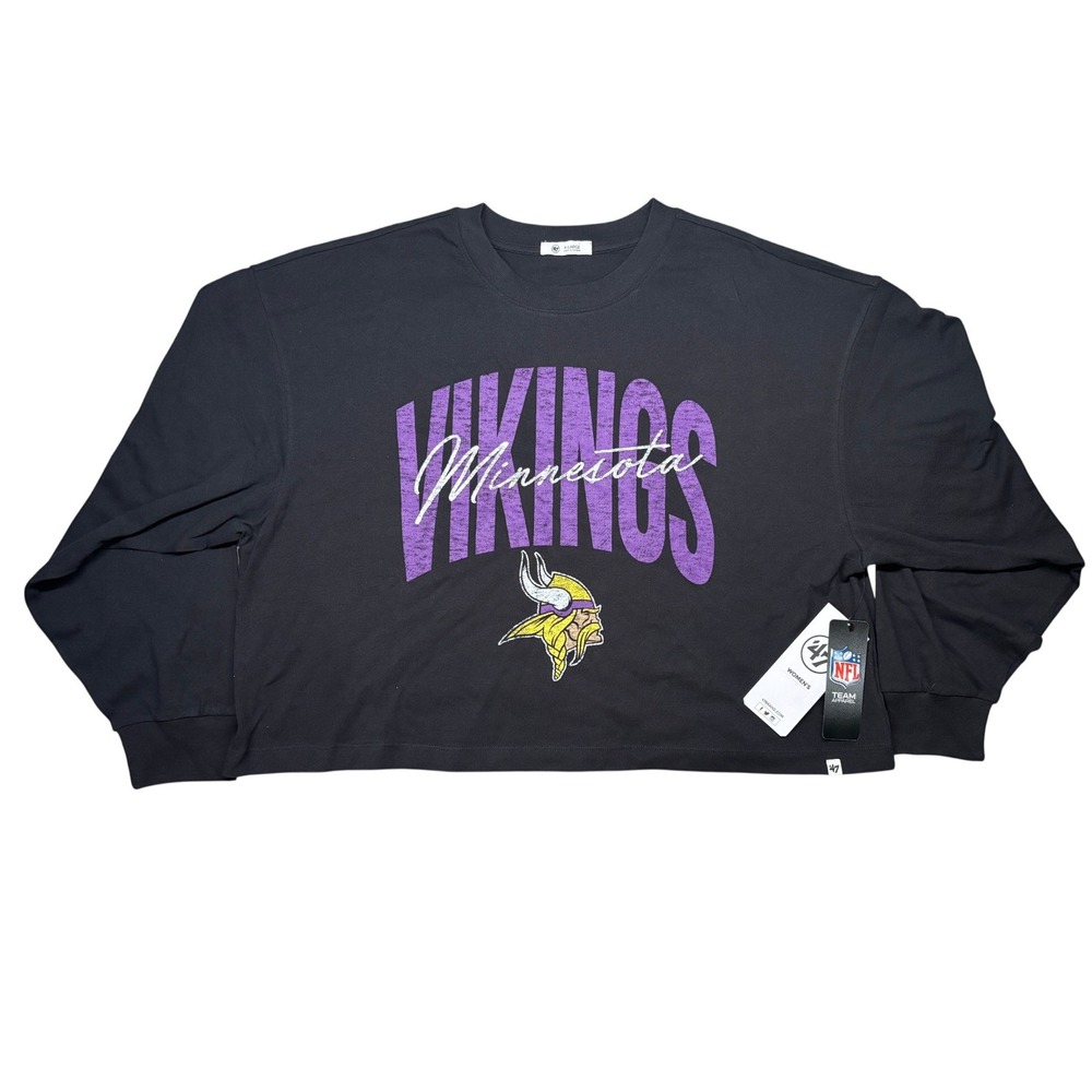 '47 Minnesota Vikings Muse Sydney T-Shirt Women XL Black Long Sleeve Cropped NWT